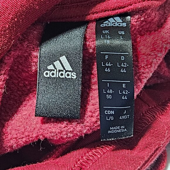 Adidas Red Hoodie Mens Size Large Pullover Sweatshirt Kangaroo Pocket Activewear - Picture 4 of 6